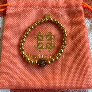 Rustic Cuff gold Beaded Bracelet with bronze Jewel